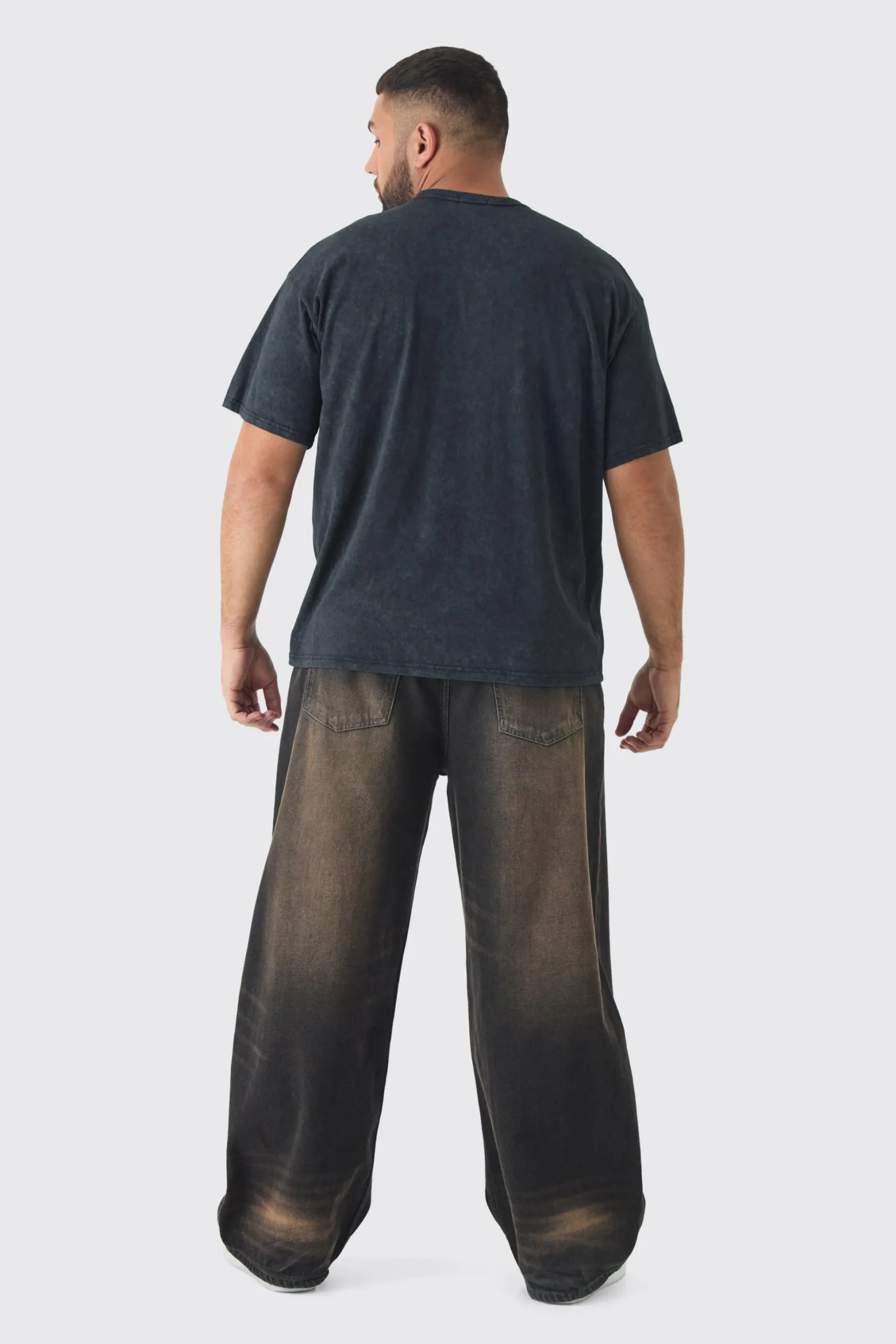 Plus Oversized Acid Washed Moto Print T-Shirt | BoohooMAN UK