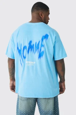 Plus Oversized Back Print Washed Graffiti Homme T-shirt | BoohooMAN UK