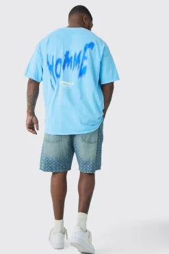 Plus Oversized Back Print Washed Graffiti Homme T-shirt | BoohooMAN UK