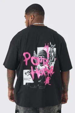 Plus Oversized Back Print Graffiti Heavyweight T-shirt | BoohooMAN UK
