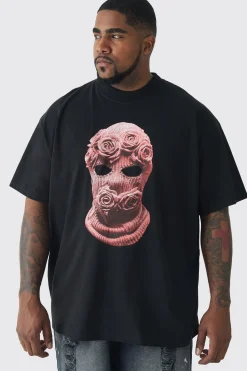 Plus Oversized Balaclava Floral Print T-shirt | BoohooMAN UK