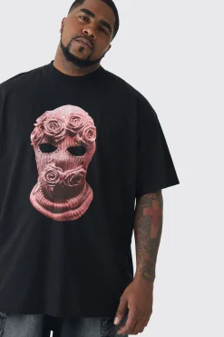 Plus Oversized Balaclava Floral Print T-shirt | BoohooMAN UK