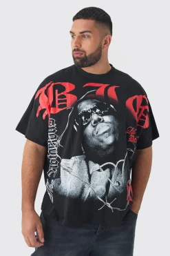 Plus Oversized Biggie Over Seams License Print T-Shirt | BoohooMAN UK