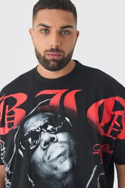 Plus Oversized Biggie Over Seams License Print T-Shirt | BoohooMAN UK
