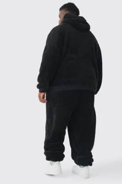 Plus Oversized Borg Embroidered Hooded Tracksuit | BoohooMAN UK