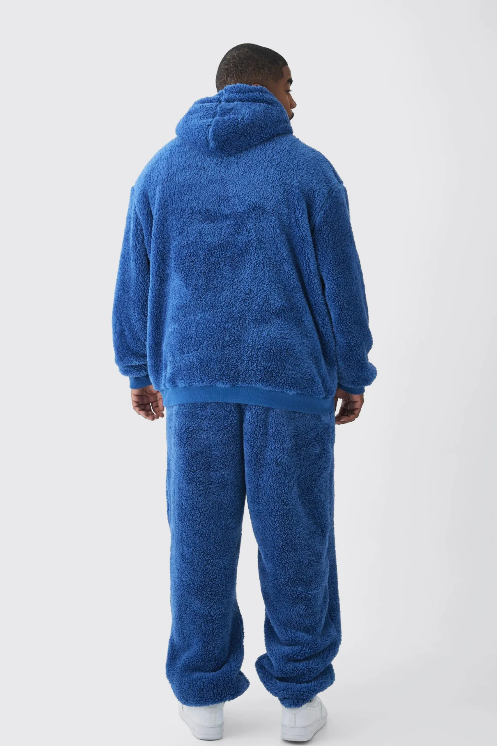 Plus Oversized Borg Embroidered Hooded Tracksuit | BoohooMAN UK