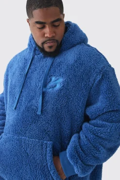 Plus Oversized Borg Embroidered Hooded Tracksuit | BoohooMAN UK