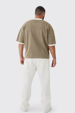 Plus Oversized Boxy Football Knitted Polo Shirt | BoohooMAN UK