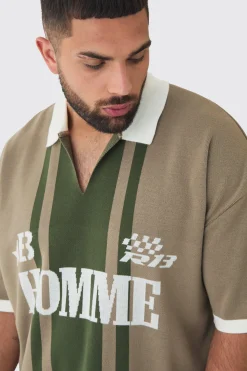Plus Oversized Boxy Football Knitted Polo Shirt | BoohooMAN UK
