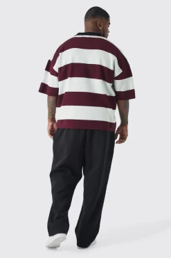 Plus Oversized Boxy Football Knitted Polo Shirt | BoohooMAN UK