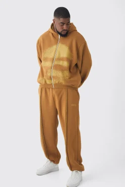 Plus Oversized Boxy Grafiti Print Hooded Relaxed Jogger Tracksuit | BoohooMAN UK