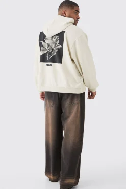 Plus Oversized Boxy Heavyweight Back Graphic Hoodie | BoohooMAN UK