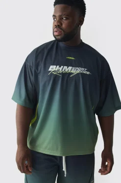 Plus Oversized Boxy Mesh Applique Ombre Moto Printed T-shirt | BoohooMAN UK