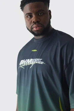 Plus Oversized Boxy Mesh Applique Ombre Moto Printed T-shirt | BoohooMAN UK