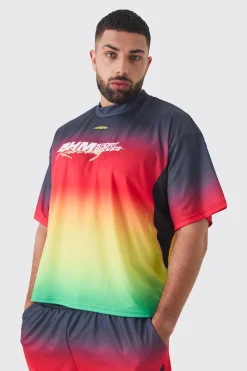 Plus Oversized Boxy Mesh Applique Ombre Printed T-shirt | BoohooMAN UK