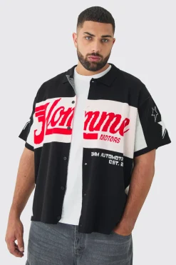 Plus Oversized Boxy Moto Knitted Shirt | BoohooMAN UK