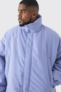 Plus Oversized Boxy Padded Funnel Neck Coat In Lilac | BoohooMAN UK