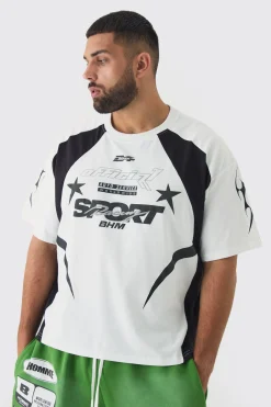 Plus Oversized Boxy Puff Print Moto Tshirt | BoohooMAN UK