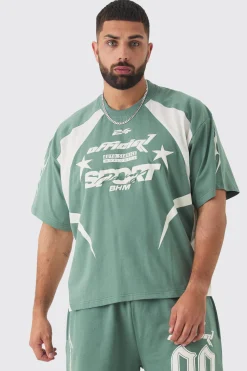 Plus Oversized Boxy Puff Print Moto Extended Neck Tshirt | BoohooMAN UK