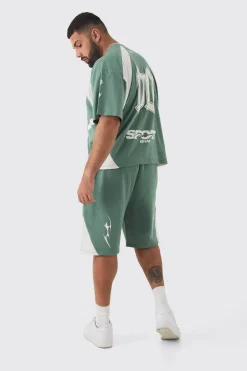 Plus Oversized Boxy Puff Print Moto Extended Neck Tshirt | BoohooMAN UK