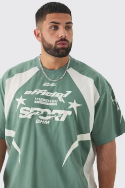 Plus Oversized Boxy Puff Print Moto Extended Neck Tshirt | BoohooMAN UK