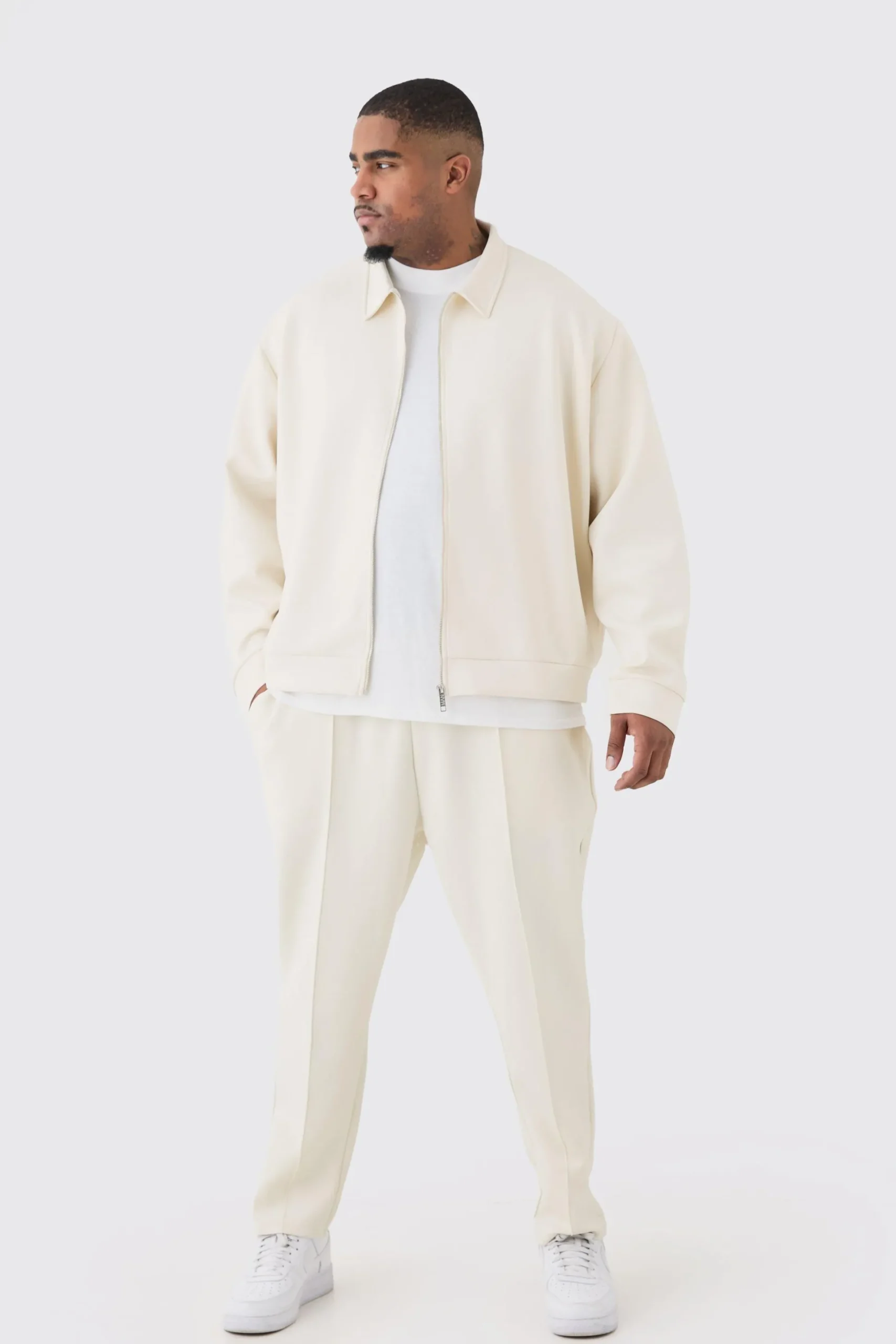 Plus Oversized Boxy Scuba Embossed Harrington | BoohooMAN UK