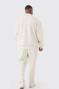 Plus Oversized Boxy Scuba Embossed Harrington | BoohooMAN UK