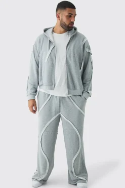 Plus Oversized Boxy Zip Panel Wide Jogger Tracksuit | BoohooMAN UK
