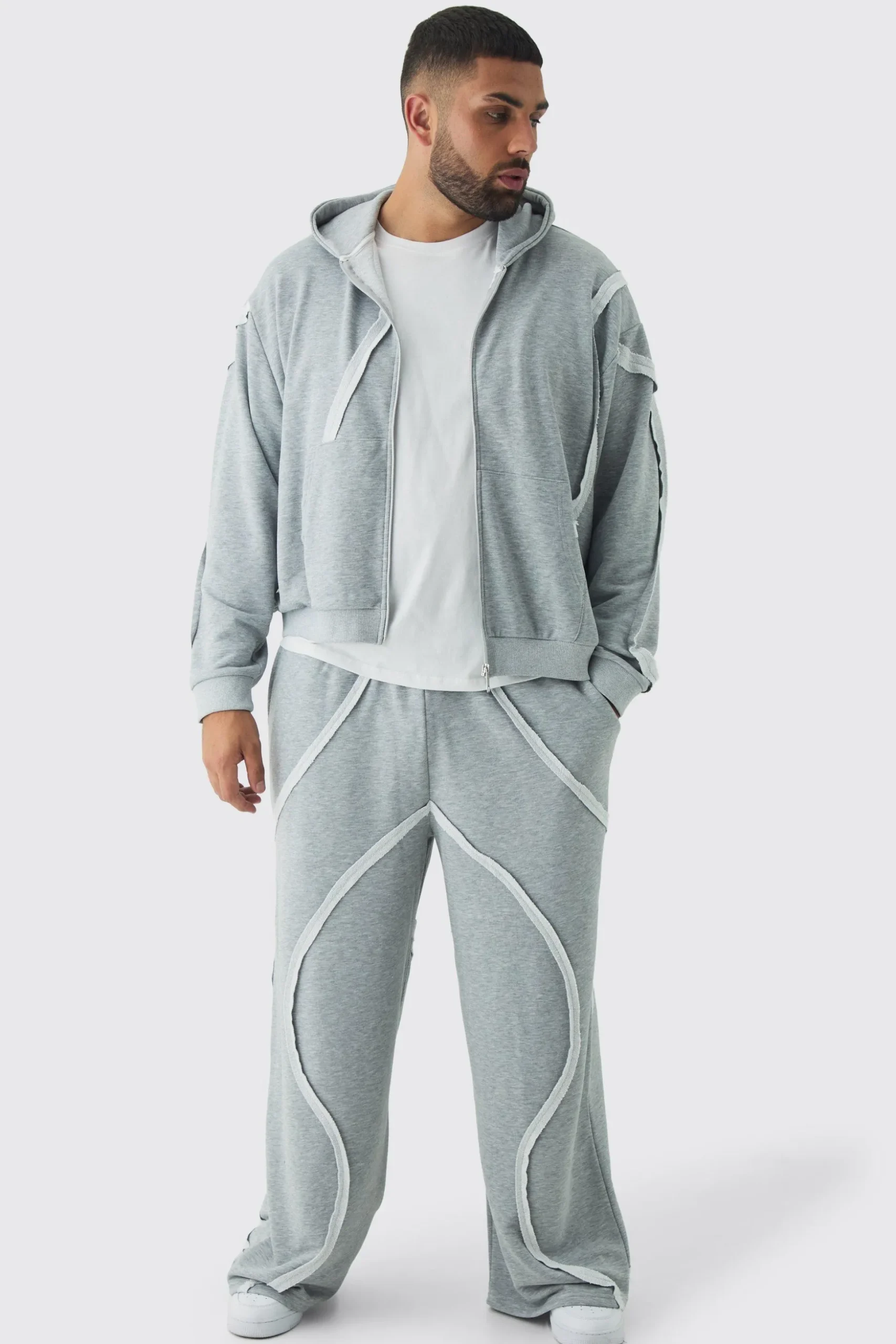 Plus Oversized Boxy Zip Panel Wide Jogger Tracksuit | BoohooMAN UK