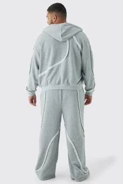 Plus Oversized Boxy Zip Panel Wide Jogger Tracksuit | BoohooMAN UK