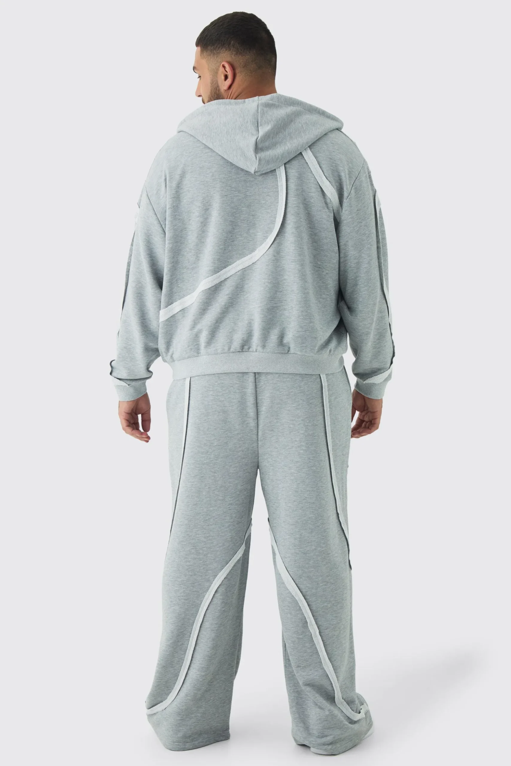 Plus Oversized Boxy Zip Panel Wide Jogger Tracksuit | BoohooMAN UK