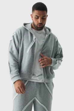 Plus Oversized Boxy Zip Panel Wide Jogger Tracksuit | BoohooMAN UK