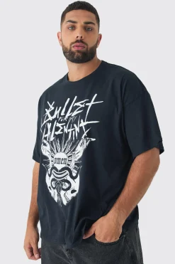 Plus Oversized Bullet For My Valentine License Print T-Shirt | BoohooMAN UK