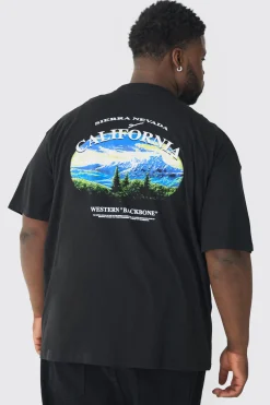 Plus Oversized California Landscape Back Print T-shirt | BoohooMAN UK