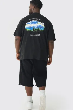 Plus Oversized California Landscape Back Print T-shirt | BoohooMAN UK