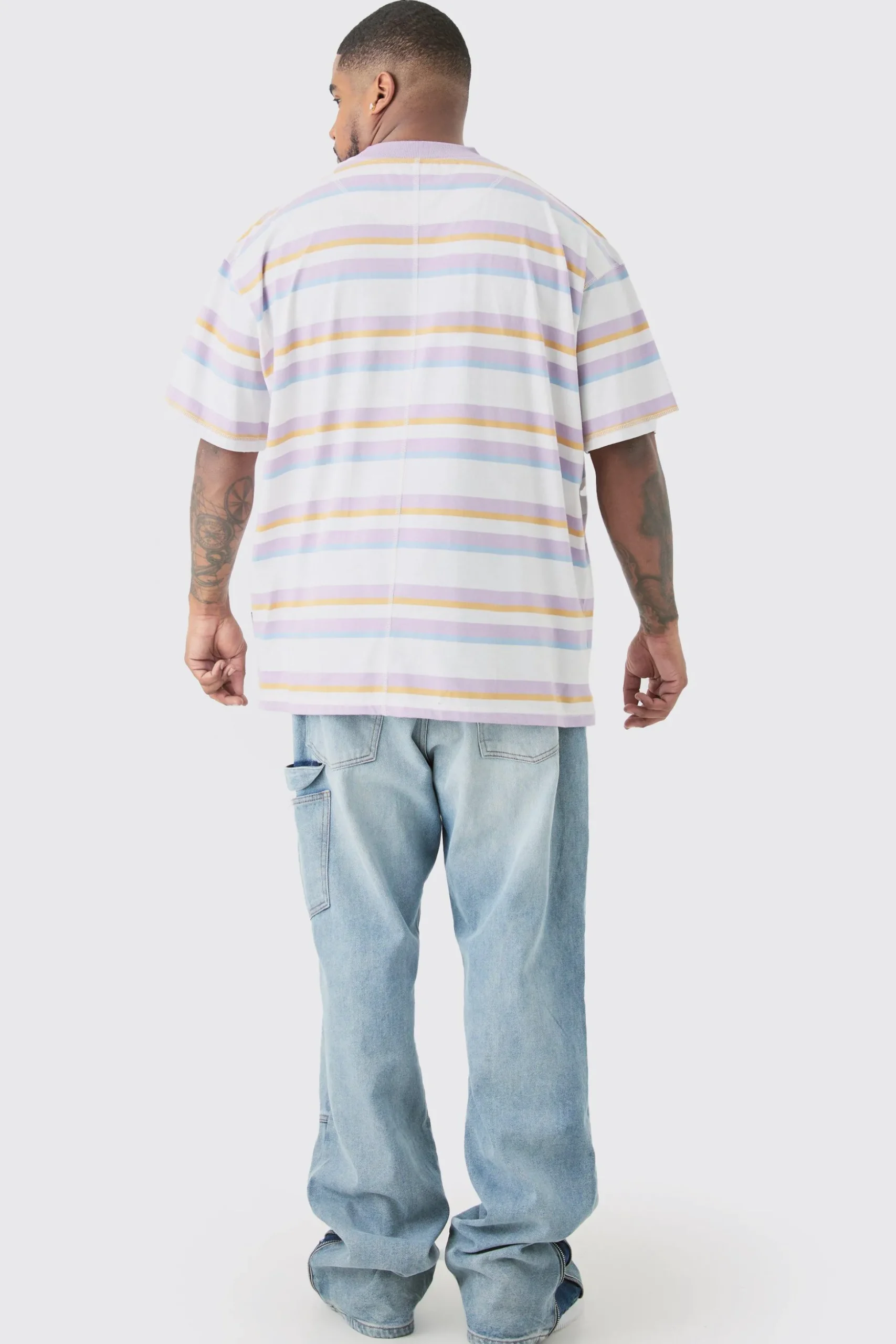 Plus Oversized Carded Heavy Striped Ofcl T-shirt | BoohooMAN UK