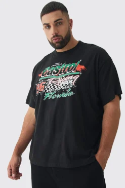 Plus Oversized Castrol GTX License Print T-Shirt | BoohooMAN UK