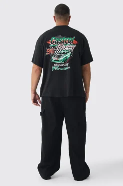 Plus Oversized Castrol GTX License Print T-Shirt | BoohooMAN UK
