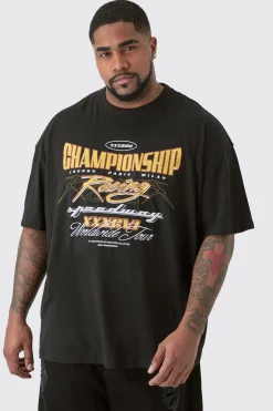 Plus Oversized Championship Moto Graphic T-shirt | BoohooMAN UK
