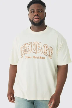 Plus Oversized Chicago Print T-shirt | BoohooMAN UK