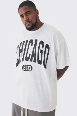 Plus Oversized Chicago Varsity Graphic T-Shirt | BoohooMAN UK