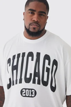 Plus Oversized Chicago Varsity Graphic T-Shirt | BoohooMAN UK