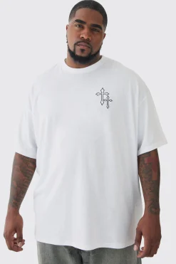 Plus Oversized Cross Embroidered T-shirt In White | BoohooMAN UK