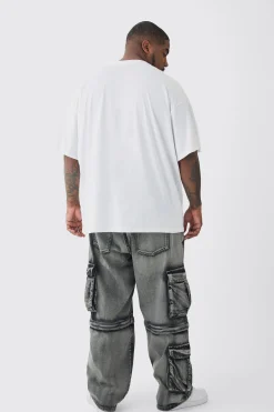 Plus Oversized Cross Embroidered T-shirt In White | BoohooMAN UK
