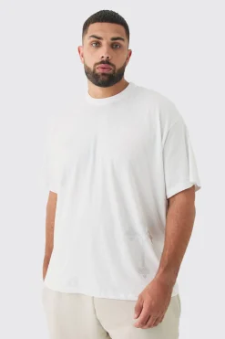 Plus Oversized Cross Rhinestone Printed T-Shirt In White | BoohooMAN UK