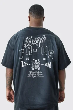 Plus Oversized Dark Tropics Wash T-shirt | BoohooMAN UK