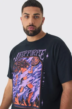 Plus Oversized Deep Purple Band License Print T-Shirt | BoohooMAN UK