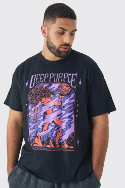 Plus Oversized Deep Purple Band License Print T-Shirt | BoohooMAN UK