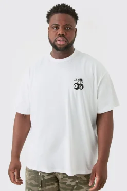 Plus Oversized Dice Cherry Embroidered T-shirt In White | BoohooMAN UK