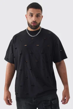Plus Oversized Distressed Overydye T-shirt | BoohooMAN UK